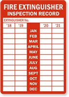 At least monthly, the date the inspection was performed and the initials of the person performing the inspection shall be recorded. 4/5 Year Record Fire Extinguisher Tags