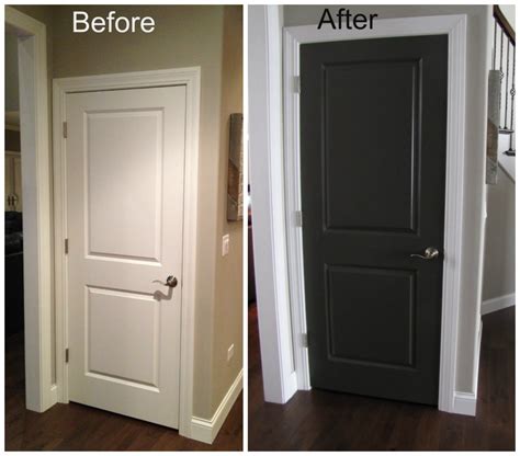 Before And After Photos Of A Door Painted White With Dark Wood Trim
