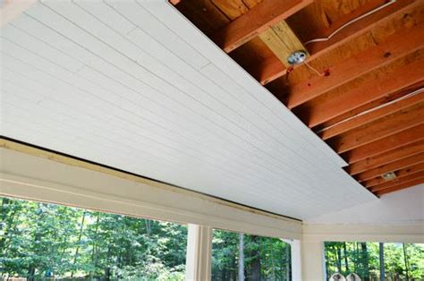 Learn how to cover a dated, textured, and stained ceiling with a cottage style diy beadboard ceiling for a custom look. How To Install A Wood Plank Ceiling | Wood plank ceiling ...