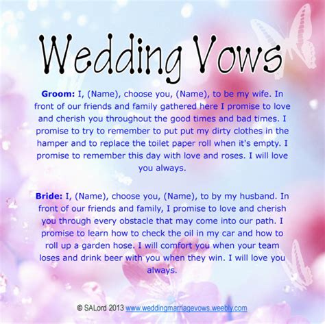 Funny Wedding Marriage Vows Silly Sample Vow Examples Wedding And Marriage Vows