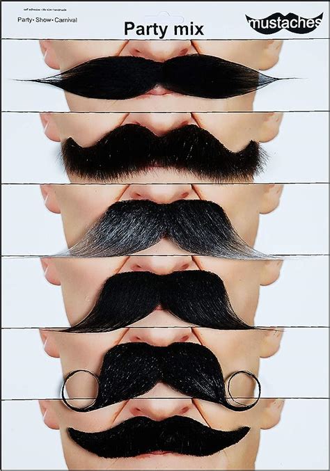 Mustaches Fake Mustache Self Adhesive Novelty False Facial Hair Value Pack 6pcs