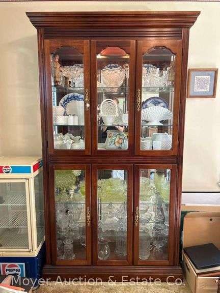 China Cabinet Glass Front Doors Mirrored Back Lighted 40”w X 10”d X 76”h Moyer Auction
