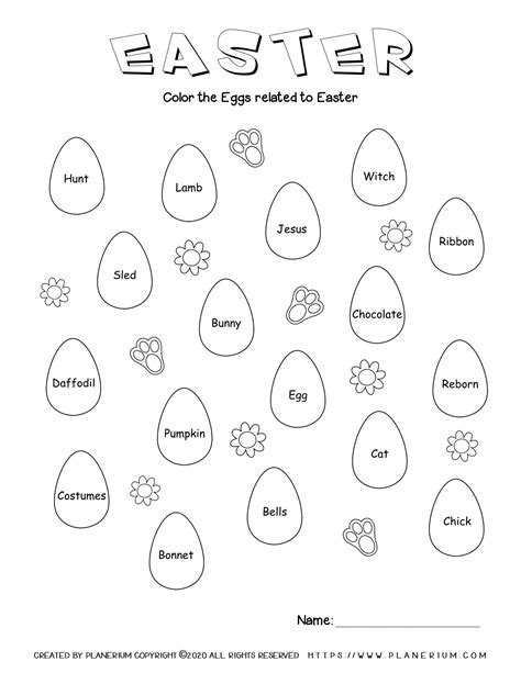 Easter Worksheet Color Eggs With Easter Words Planerium
