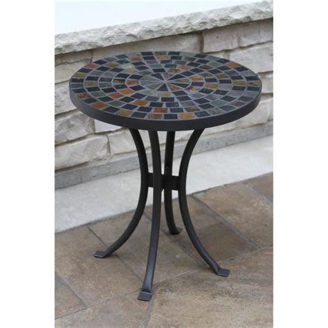 Outdoor Interiors Round 18 In Rustic Slate Metal Outdoor Accent Table