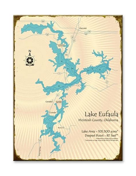 Lake Eufaula Map Lake Map Art Lake Eufaula Lake Map