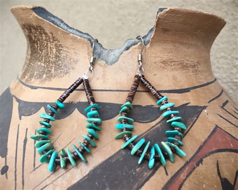 Chip Turquoise And Heishi Hoop Earrings For Women Native American