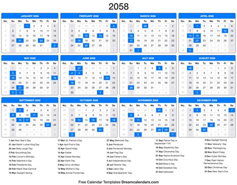 2058 Calendar