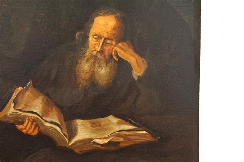 Old Man Reading Portrait Painting, Original Vintage Signed Art
