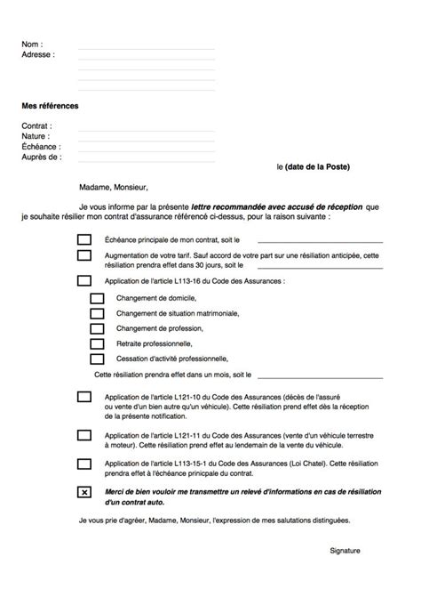 En outre, ce modèle de lettre résiliation sfr est un modèle simple et adaptable aux différentes situations. resiliation d'assurance lettre - Modele de lettre type