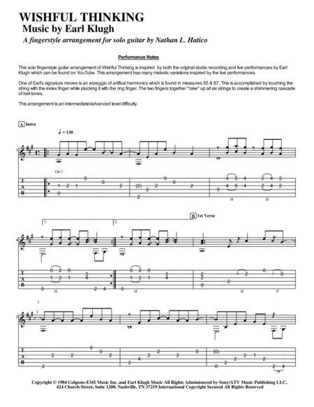 wishful thinking by earl klugh digital sheet music for guitar tab download and print a0 910504