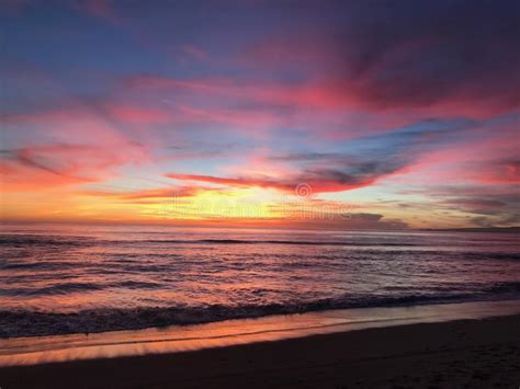 Fiery Sunset Over The Ocean Stock Photo Image Of Ocean Orange 144716630
