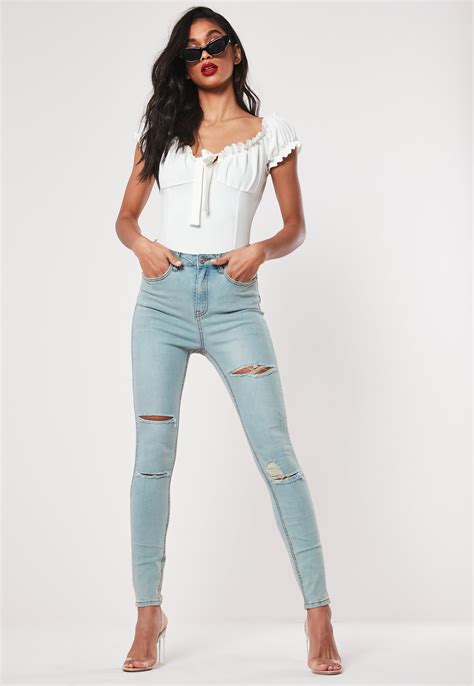Petite Blue Sinner Authentic Ripped Denim Skinny Jeans Missguided