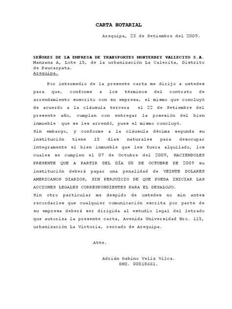 Modelo De Carta Notarial Por Devolucion De Dinero Peru Sample Site D