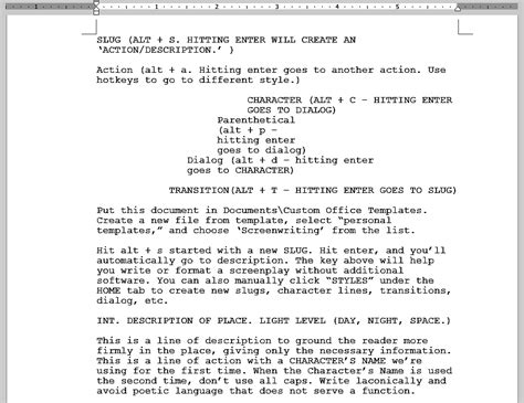 Screenplay Template For Ms Office Word