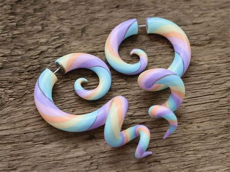 Rainbow Tentacle Gauges Fake Gauge Earrings Spiral By Junetiger Fake