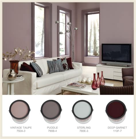 Would love a burgundy feature wall colour (behind bed) in master bedroom. mauve gray color | Classic mauve, used here with shades of ...