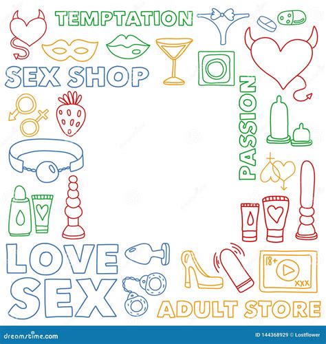 Vector Fijado Con Los Iconos De La Tienda Del Sexo Fondo Erótico De Los Juegos Del Fetiche