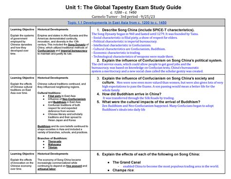 Ap World History Unit 1 Study Guide 1 Unit 1 The Global Tapestry