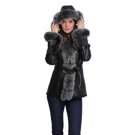 Manteau capuche fourrure femme Giovanni Oty short noir
