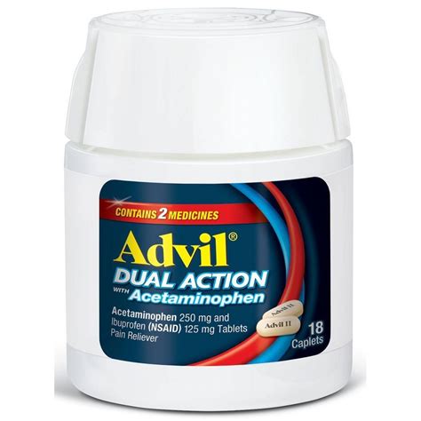 Advil Dual Action Acetaminophen Ibuprofen Pain Relieving Caplets 18 Ct