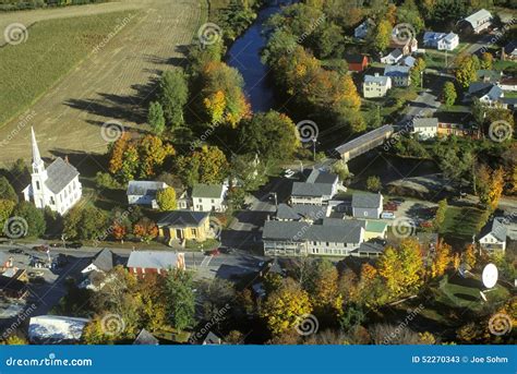 Aerial View Of Waitsfield Vt And The Mad River On Scenic Route 100 In