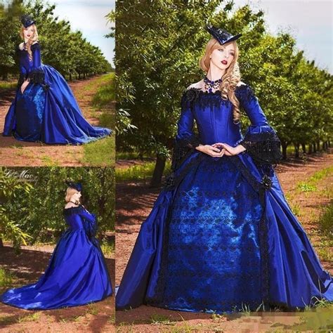 Royal Blue Princess Gothic Wedding Dresses 2022 Vintage Plus Size Victorian Masquerade Lace Up