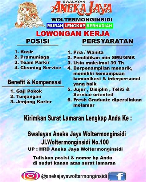 We did not find results for: Lowongan Kerja di Swalayan Aneka Jaya - Kasir, Pramuniaga, Team Parkir, Cleaning Service ...