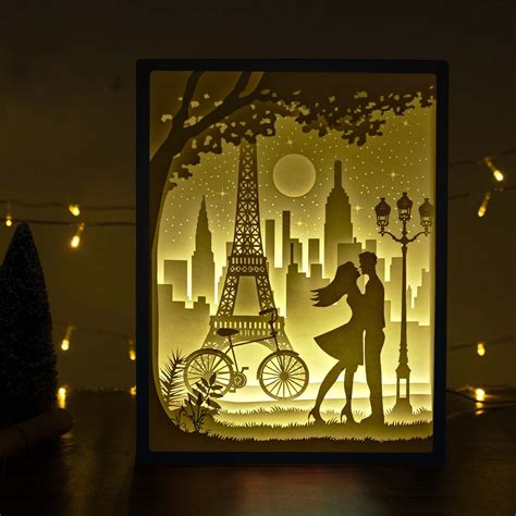 Papercut Light Boxes - Lovers in Paris | Shadow box art, 3d paper art