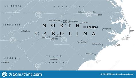 North Carolina Nc Gray Political Map Old North State Tar Heel State