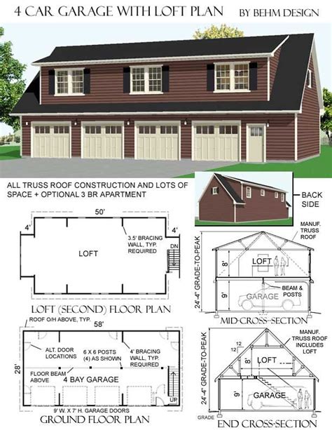 4 Car Garage With Loft Plans Has Optional 2 Br Apartment Included In