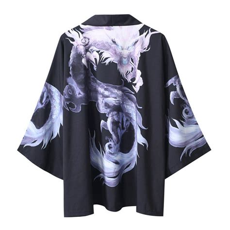 Ukiyo جديد ثوب الكيمونو الياباني التقليدية التنين الطباعة رداء الرجال والنساء فضفاضة سبع نقاط