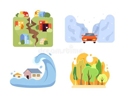 Four Scenes Of Natural Disasters Stock Vector Illustration Of Ocean