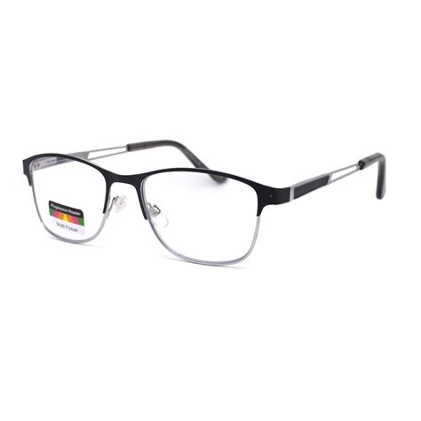 rectangle metal half rim spring hinge 3 multi focal progressive reading glasses grey silver 1