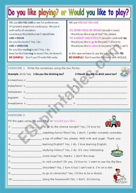Do You Like Playing Or Would You Like To Play Esl Worksheet By Traute