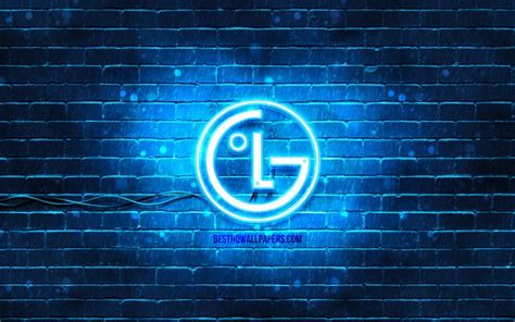Download Wallpapers Lg Blue Logo 4k Blue Brickwall Lg Logo Brands