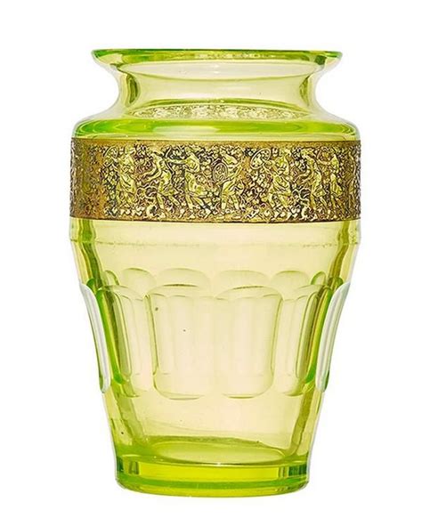 Moser Uranium Glass Vase With Gilded Classical Figures European Glass