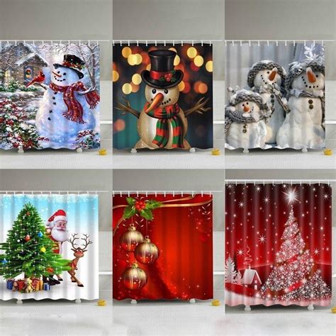Buy Christmas Home Shower Curtain Waterproof Bathroom Xmas Polyester