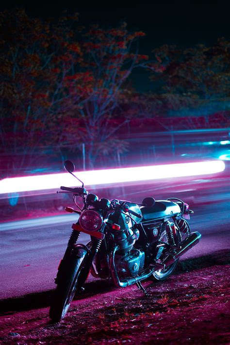 5k Free Download Motorcycle Bike Night Light Neon Moto Hd Phone