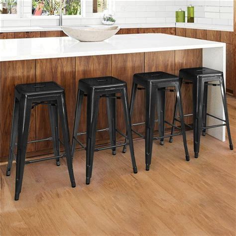 Metal High 30 Inch Stackable Backless Kitchen Bar Stools Set Of 4