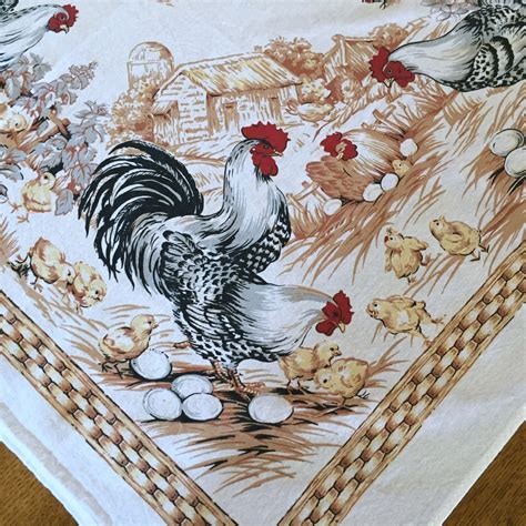 Vintage Printed Tablecloth Wilton Court Chickens Roosters