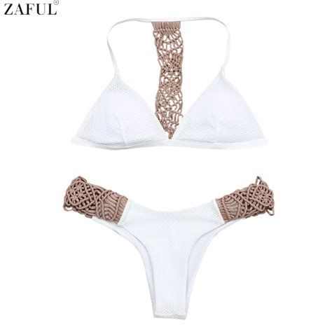Zaful 2017 Women New Macrame Fishnet Padded Bikini Set Sexy Low Waist