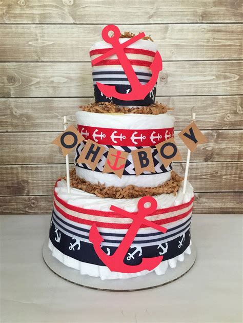 We think everything from decorations, to party favors, to bridal shower games, come together to make the perfect bridal shower. Nautical Baby Diaper Cake in Navy and Red, Nautical Baby ...