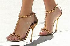 heels high sandals toe sandal chains strap golden celebrity open dress party fashion