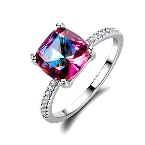 Mystic Rainbow Fire Cubic Zirconia Rings For Women Sterling Silver