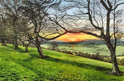 Rebecca Ann Wilmer Landscape Painting Of An English Woodland Sunset By British Contemporary