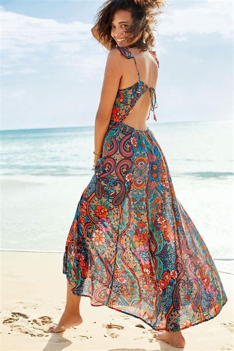 Custom Women Casual Beach Dress Open Back Printed Maxi Dress