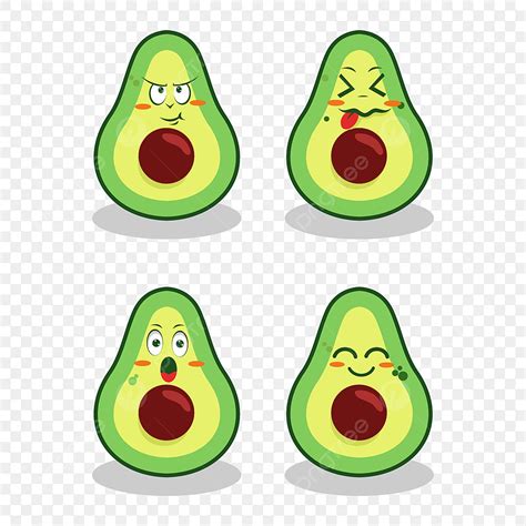 Kawaii Avokado Emoji Seti Yağ Meyve Sebze Png Resim Ve çizimi