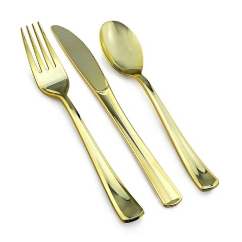 600 Piece Gold Plastic Silverware Set Includes 200 Forks 200 Knives