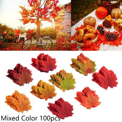 Sunfex 100pcs Autumn Maple Leaf Fall Fake Silk Leaves Craft Wedding