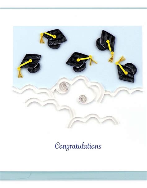 Quilled Flying Graduation Hats Congrats Card Bunyaad